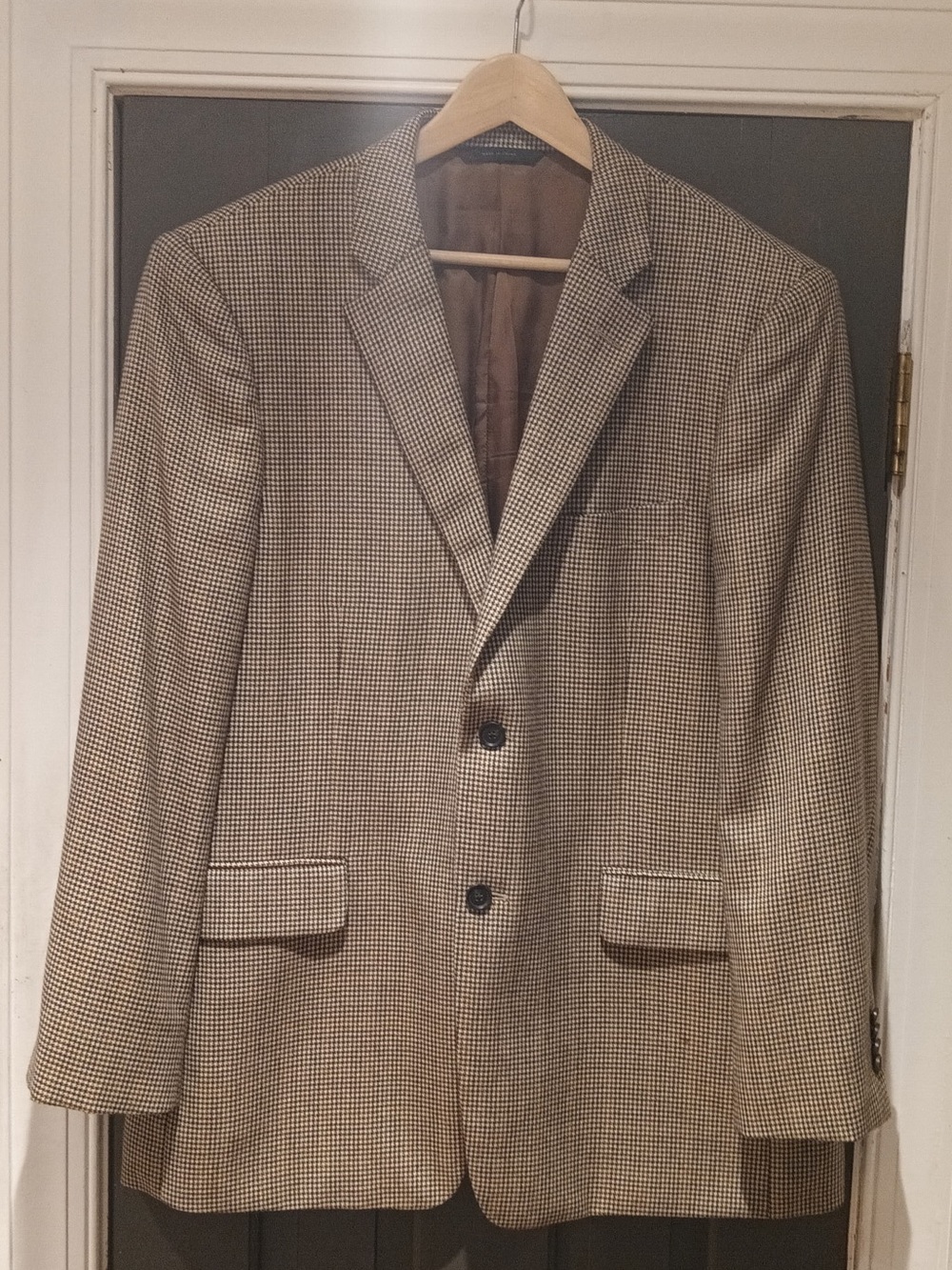 Men's Classic Tan Italian Cashmere- Loro Piana Houndstooth Blazer brown
